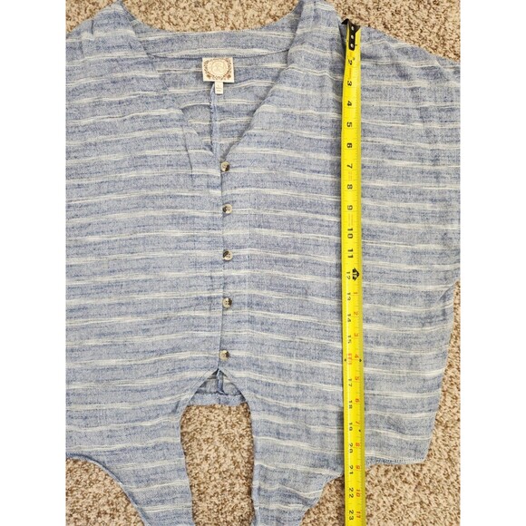 TRU SELF  BEALLS Women’s Blouse Top Size Large Button Front Tie Short Sleeves - Picture 6 of 6